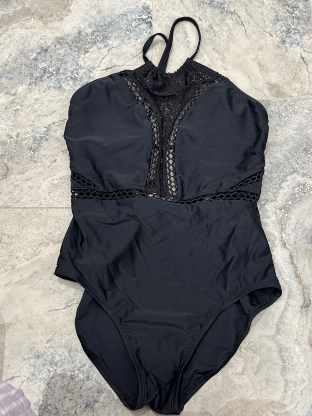 dip Black One-Piece Swimsuit with Lace Insets